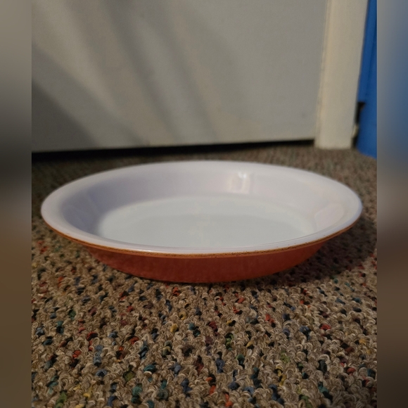 Vintage Pyrex 909 1950's Pie Dish Serving Plate Coral Pink Flamingo Ovenware 9" - Picture 1 of 5